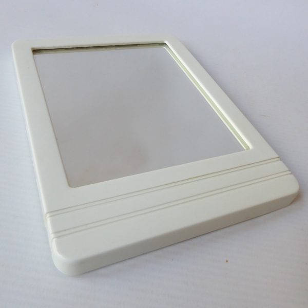 Retro 1970s 1980s small dressing table makeup mirror, white plastic 7", vintage - Image 6