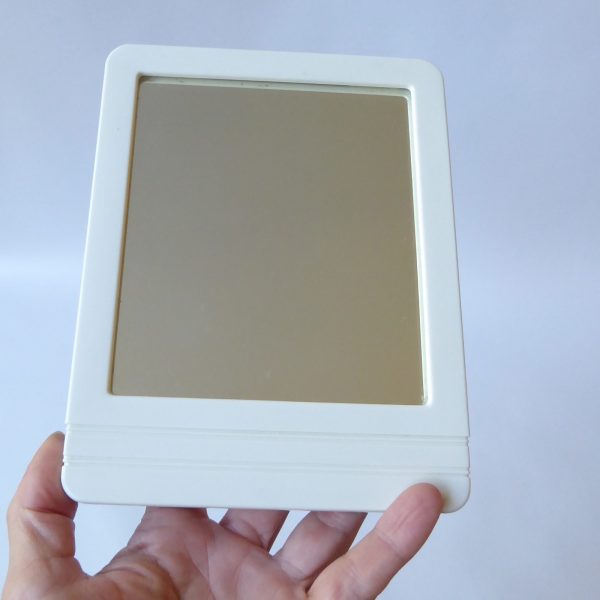 Retro 1970s 1980s small dressing table makeup mirror, white plastic 7", vintage - Image 9