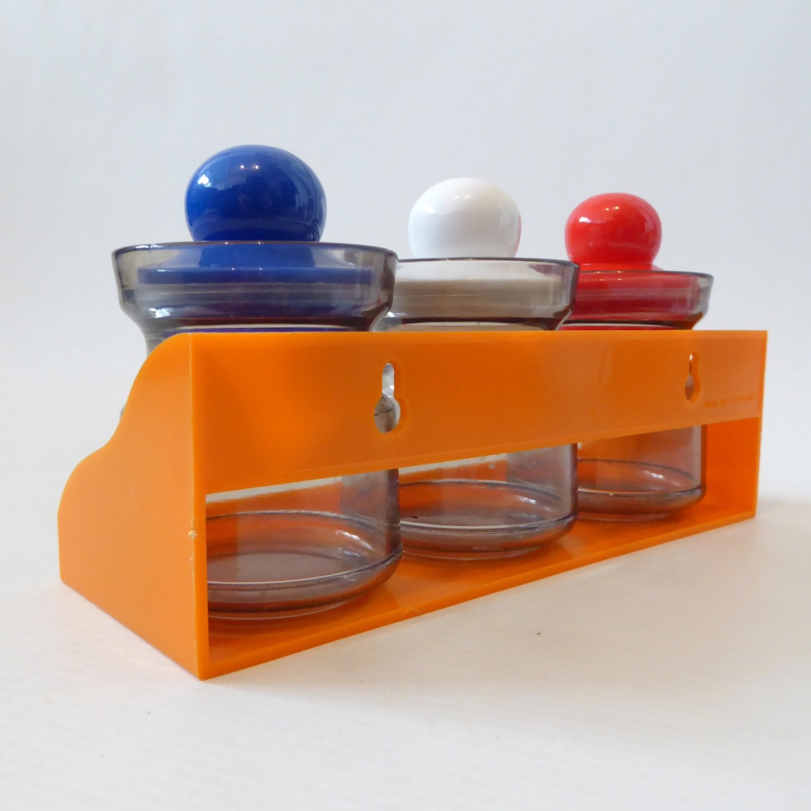 Retro small plastic kitchen pots and orange storage shelf. 1970s jars containers - Image 4