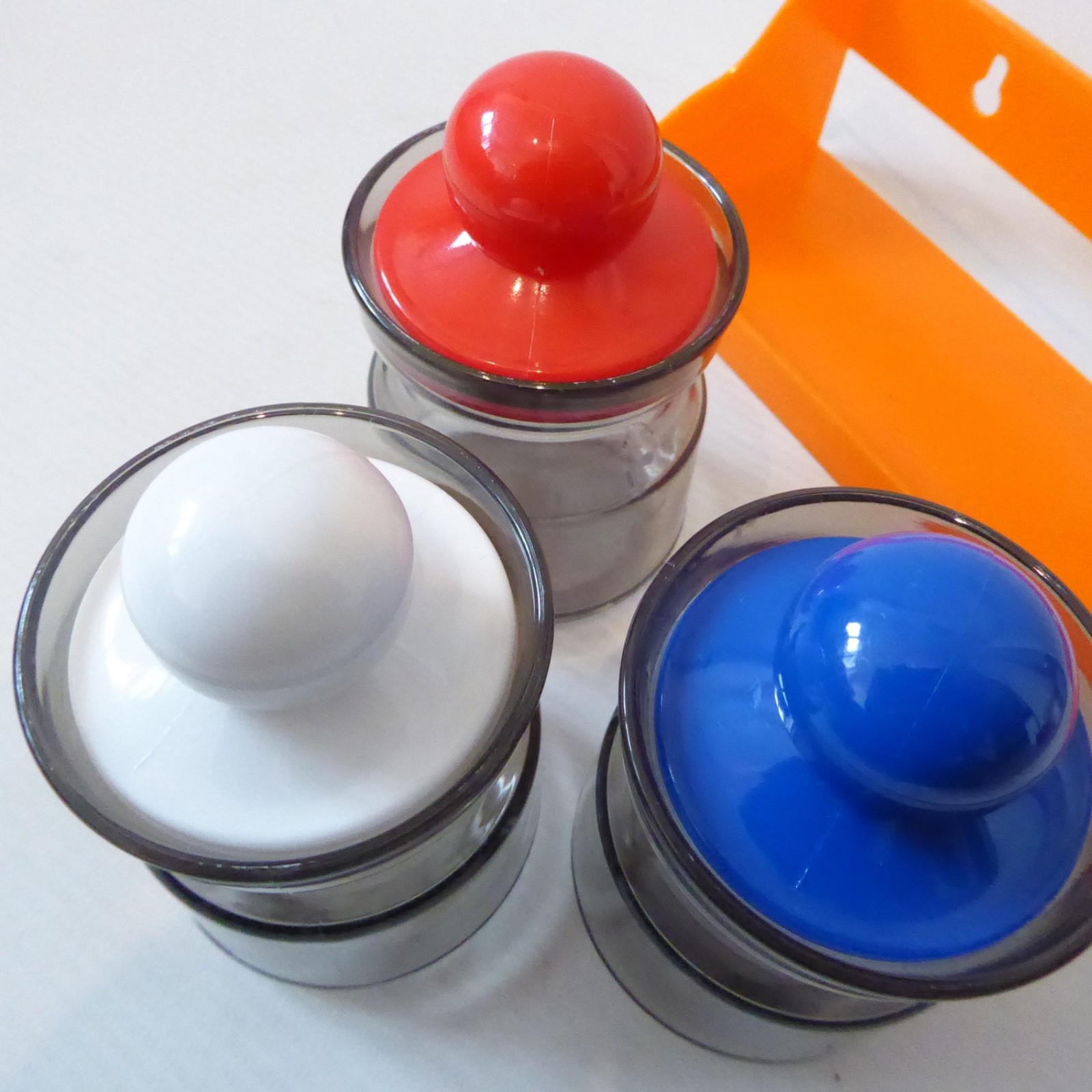 Retro small plastic kitchen pots and orange storage shelf. 1970s jars containers - Image 9