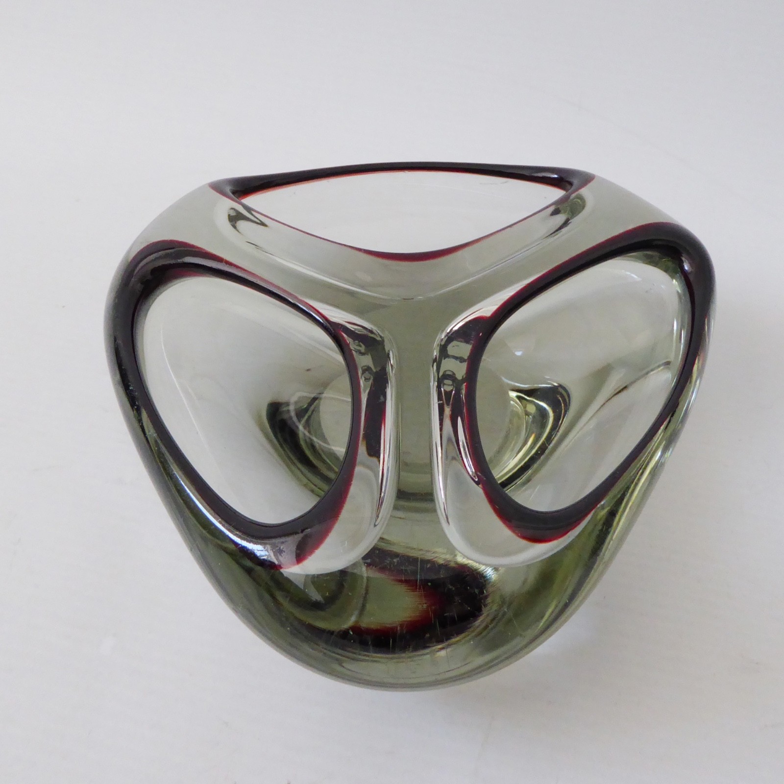 Romanian art glass dish, bowl ashtray. Grey & red vintage retro 70s Murano style - Image 5