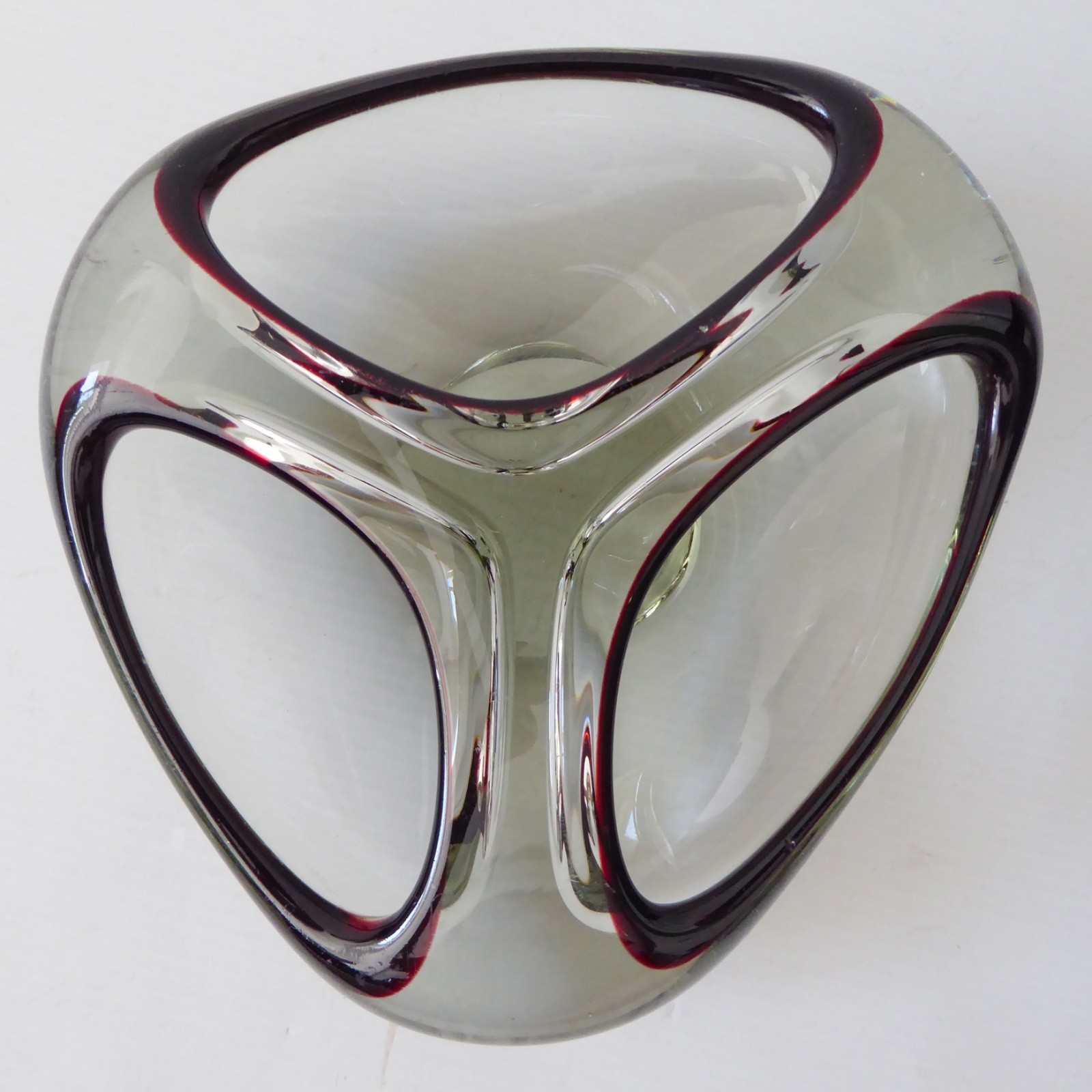 Romanian art glass dish, bowl ashtray. Grey & red vintage retro 70s Murano style - Image 6