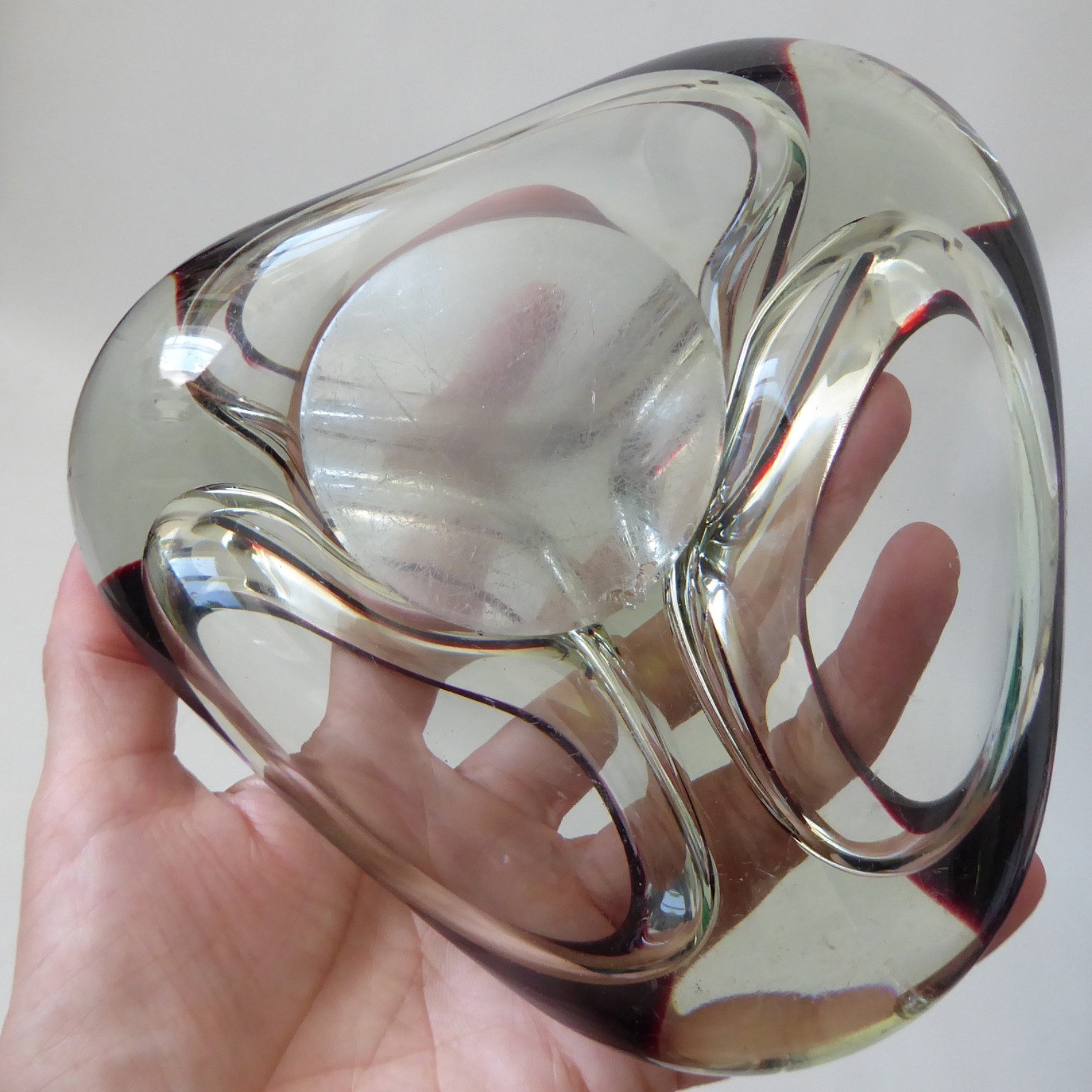Romanian art glass dish, bowl ashtray. Grey & red vintage retro 70s Murano style - Image 10