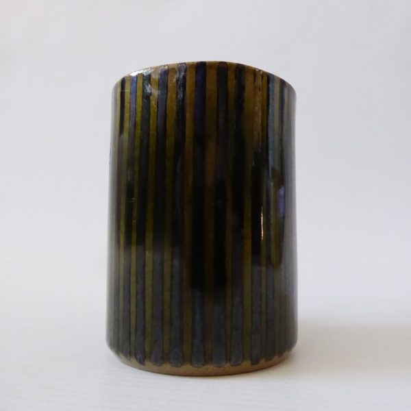 Rye Pottery vintage dark olive black striped mug cup. 1950s 1960s mid century - Image 3