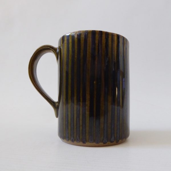 Rye Pottery vintage dark olive black striped mug cup. 1950s 1960s mid century - Image 4