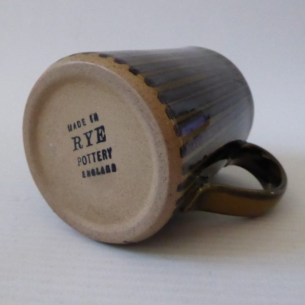 Rye Pottery vintage dark olive black striped mug cup. 1950s 1960s mid century - Image 6