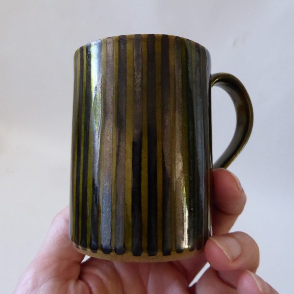 Rye Pottery vintage dark olive black striped mug cup. 1950s 1960s mid century - Image 8
