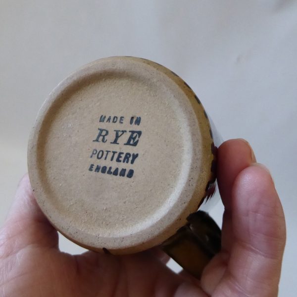 Rye Pottery vintage dark olive black striped mug cup. 1950s 1960s mid century - Image 9