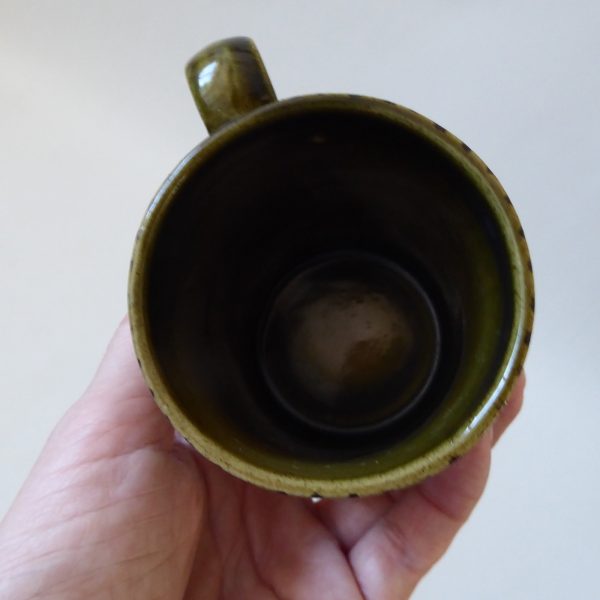 Rye Pottery vintage dark olive black striped mug cup. 1950s 1960s mid century - Image 10