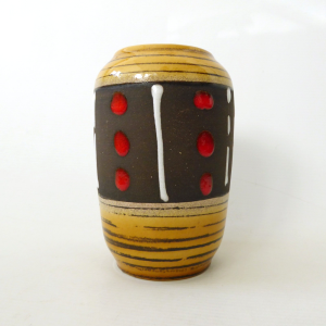 Scheurich 238/14 West German Pottery ceramic vase, red dot, black + white 1960s