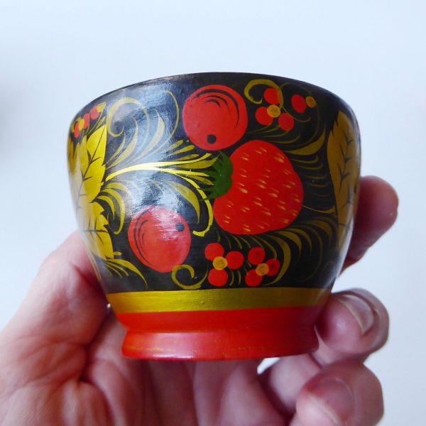Set 6 vintage USSR Soviet Russian Lacquer Ware bowls & spoon. Khokhloma gold 70s - Image 14