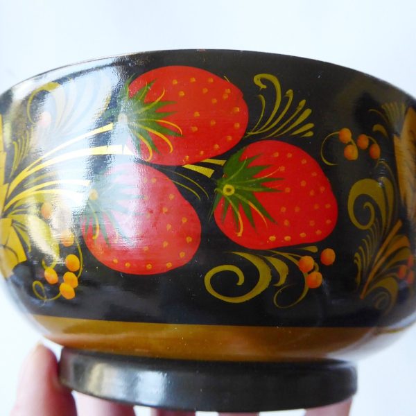 Set 6 vintage USSR Soviet Russian Lacquer Ware bowls & spoon. Khokhloma gold 70s - Image 10