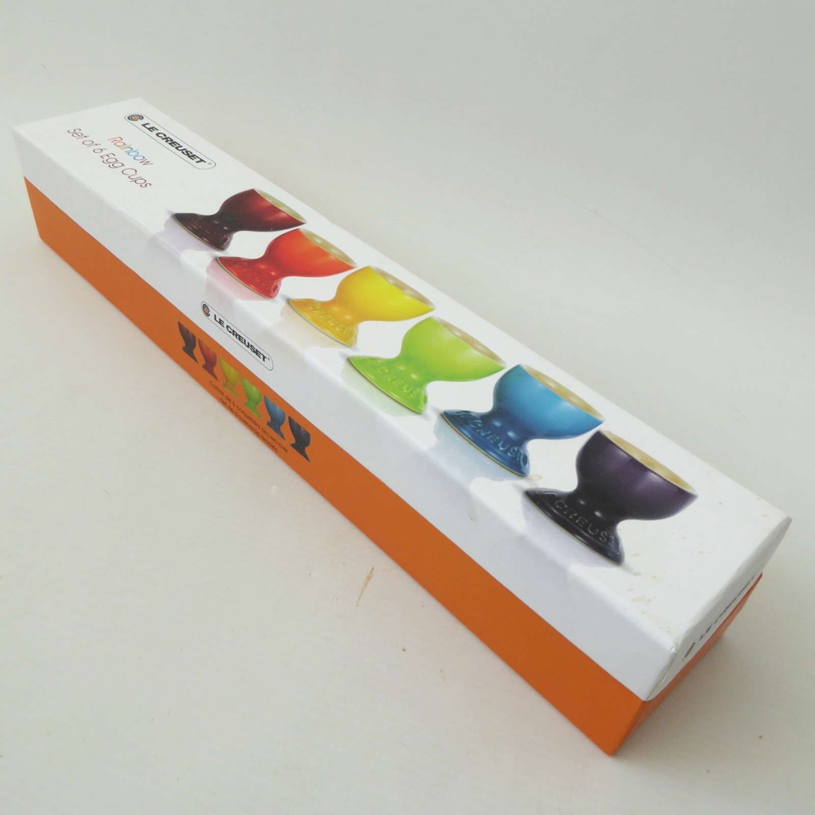 Set of 6 boxed Le Creuset Rainbow ceramic stoneware footed egg cups. Multicolour - Image 2