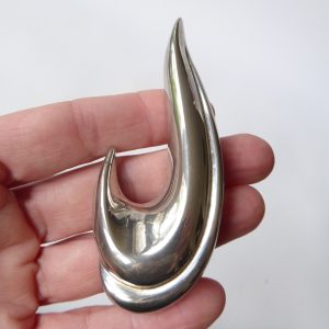 Silver tone large vintage brooch, modernist curved, 1960s 1970s retro statement