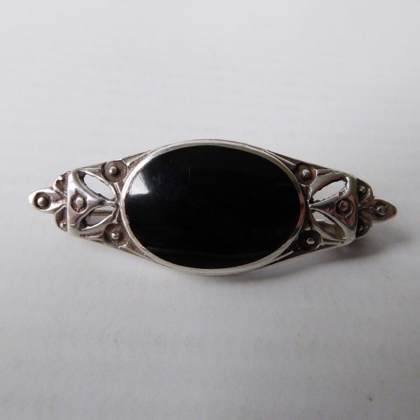 Sterling silver 925 brooch & black oval onyx gemstone, vintage/antique mourning - Image 3