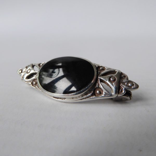 Sterling silver 925 brooch & black oval onyx gemstone, vintage/antique mourning - Image 5