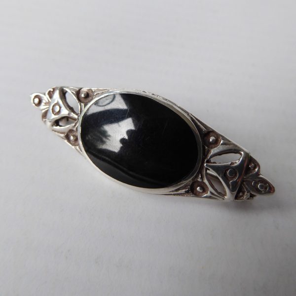 Sterling silver 925 brooch & black oval onyx gemstone, vintage/antique mourning - Image 6