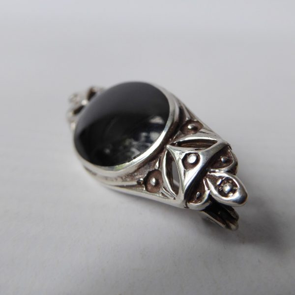 Sterling silver 925 brooch & black oval onyx gemstone, vintage/antique mourning - Image 8