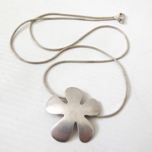 Sterling silver 925 flower pendant 20" snake chain necklace brushed stylised 11g