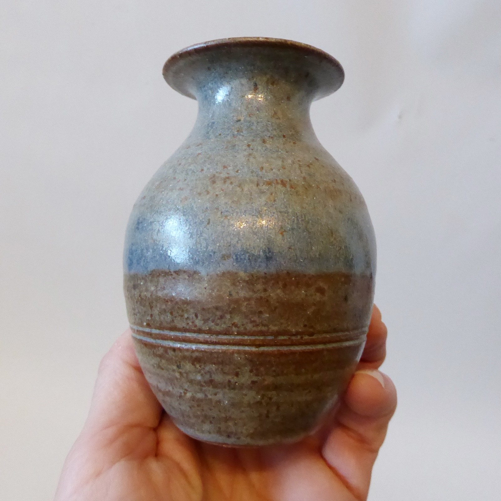 Studio Pottery small vase, signed vintage handmade stoneware clay, brown & blue - Image 5