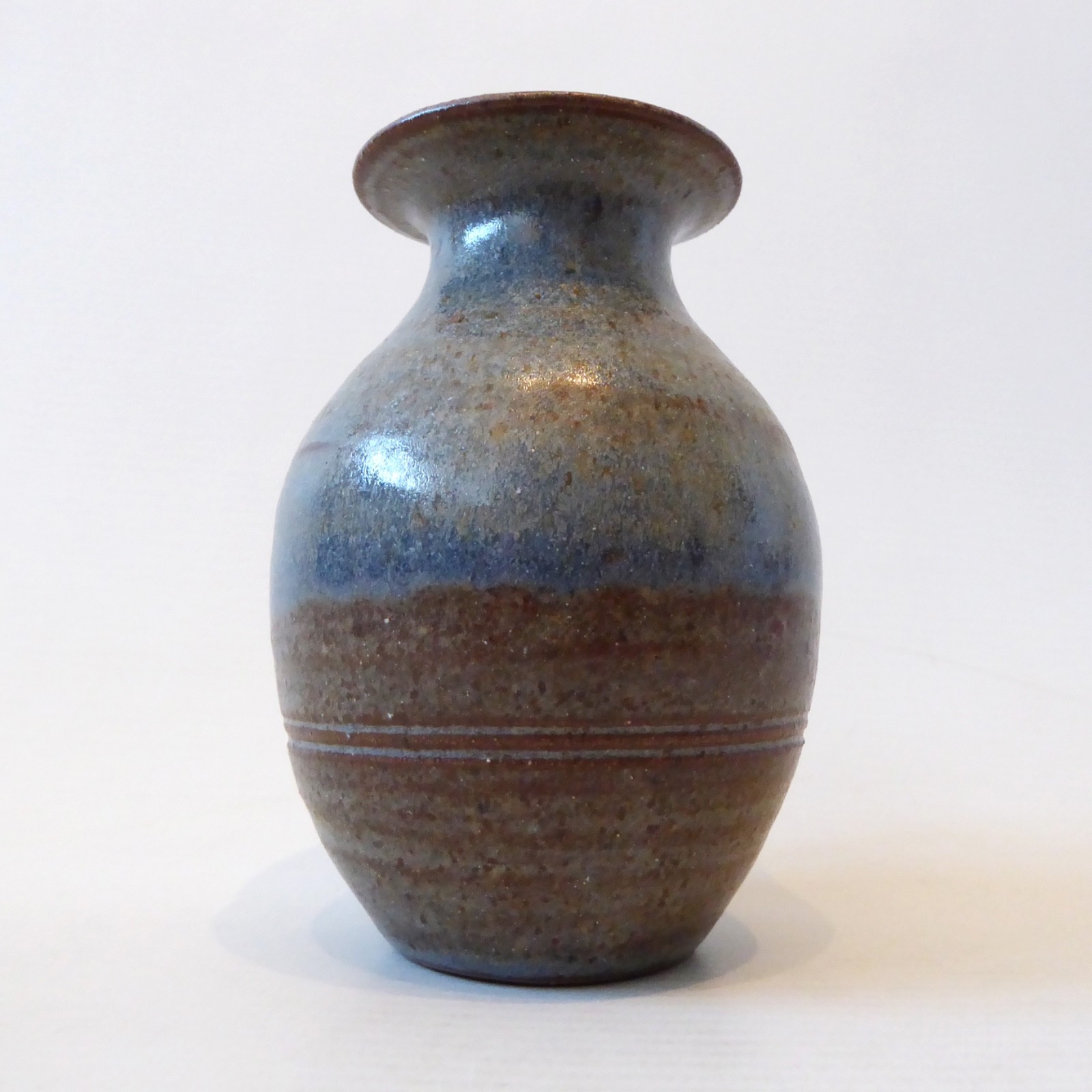 Studio Pottery small vase, signed vintage handmade stoneware clay, brown & blue - Image 6