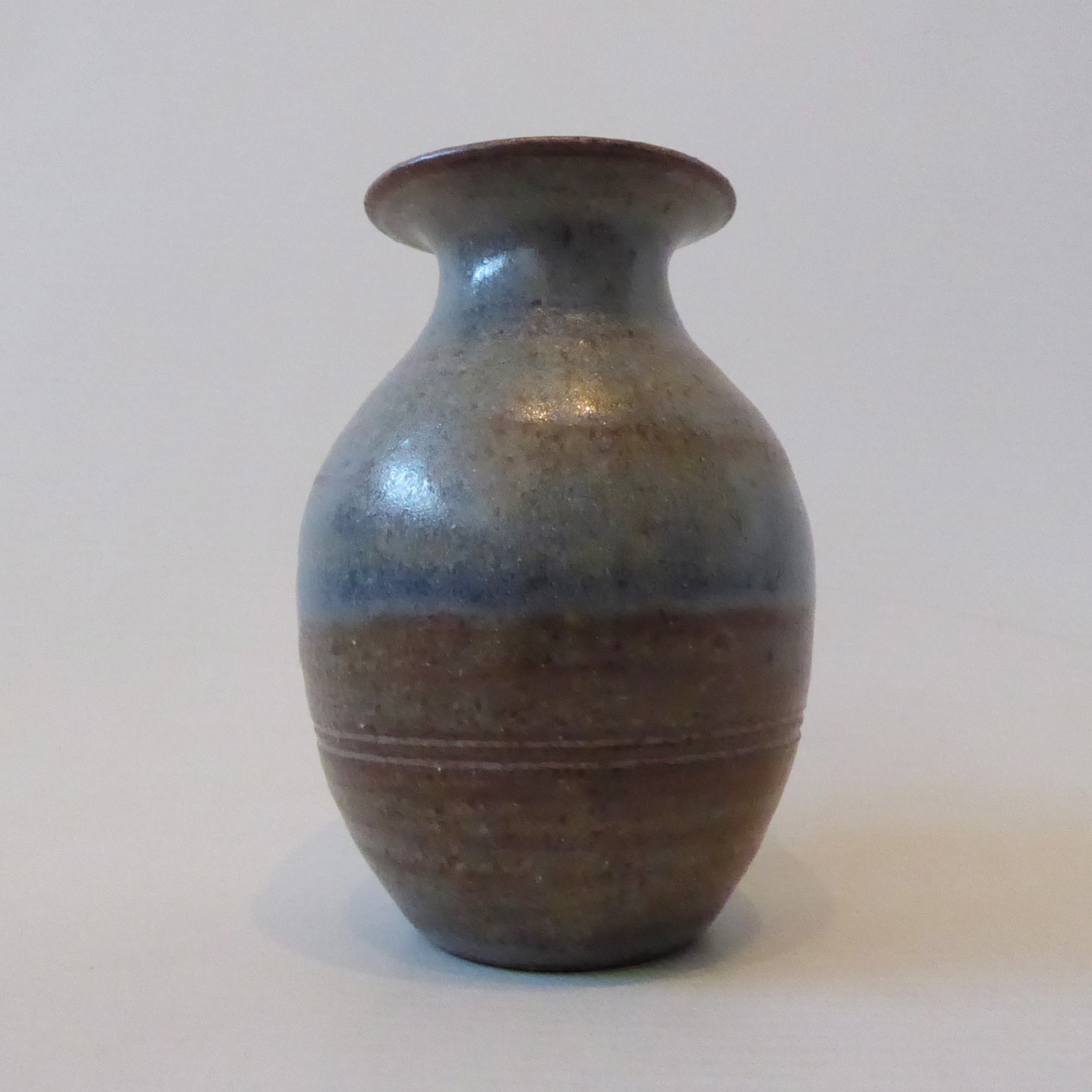 Studio Pottery small vase, signed vintage handmade stoneware clay, brown & blue - Image 7