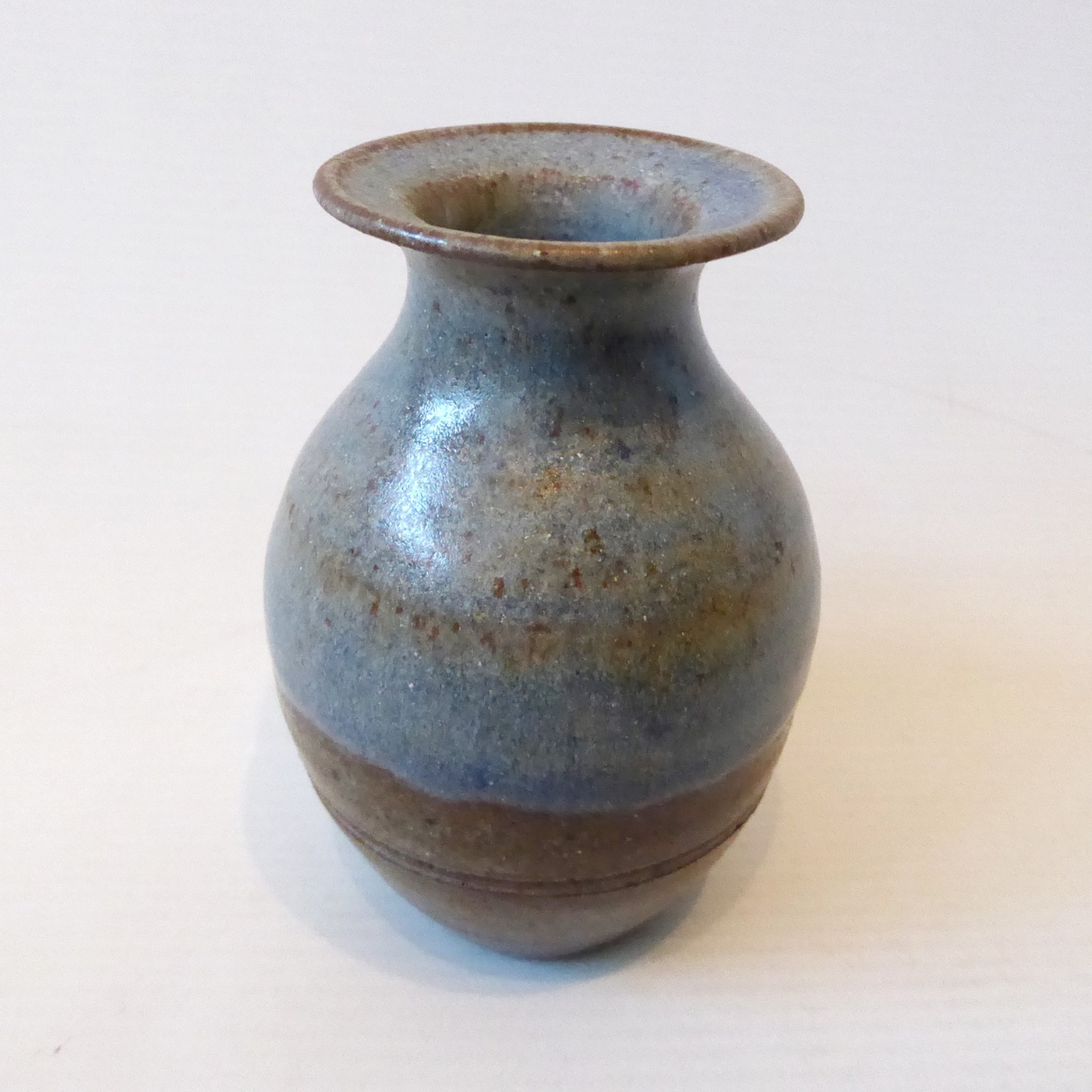 Studio Pottery small vase, signed vintage handmade stoneware clay, brown & blue - Image 8