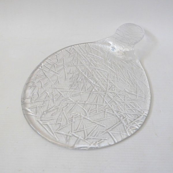 Swedish glass serving cheese plate platter. Guldkrokens Glashytta HJA. Brutalist