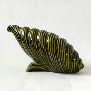 Sylvac large shell mantle vase 399, vintage deep olive green. Retro 60s 70s