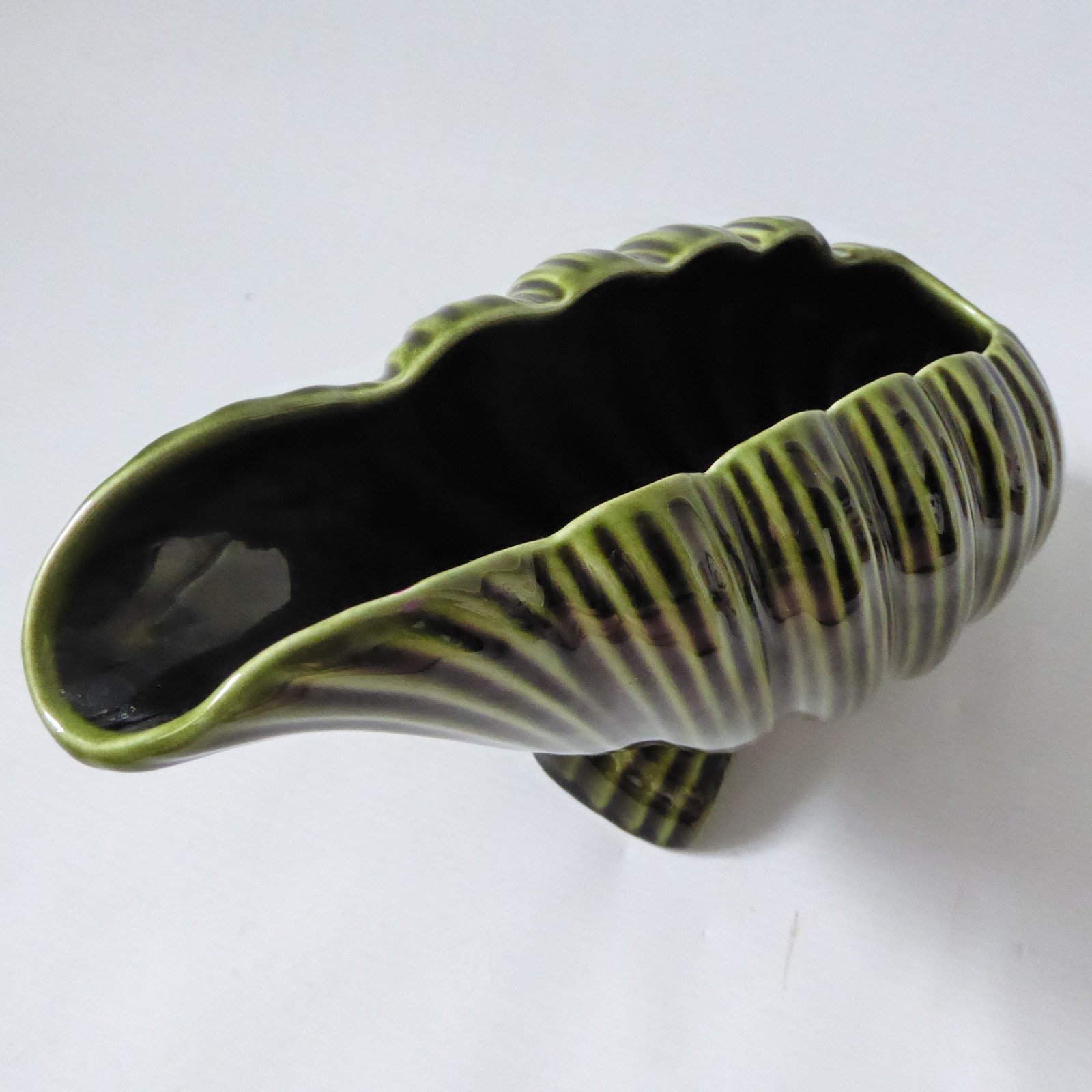 Sylvac large shell mantle vase 399, vintage deep olive green. Retro 60s 70s - Image 10