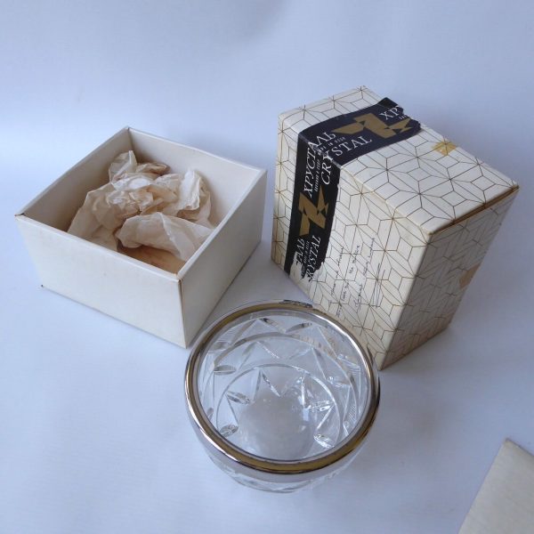 USSR crystal bowl, vintage. Boxed small cut glass + silverplated. Caenaho B CCCP - Image 3