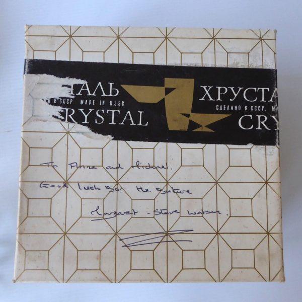 USSR crystal bowl, vintage. Boxed small cut glass + silverplated. Caenaho B CCCP - Image 4