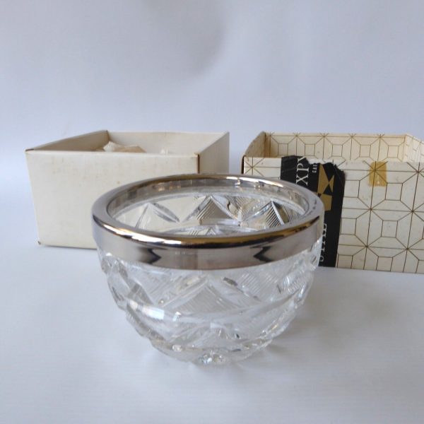 USSR crystal bowl, vintage. Boxed small cut glass + silverplated. Caenaho B CCCP - Image 6