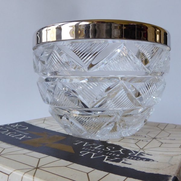 USSR crystal bowl, vintage. Boxed small cut glass + silverplated. Caenaho B CCCP - Image 7