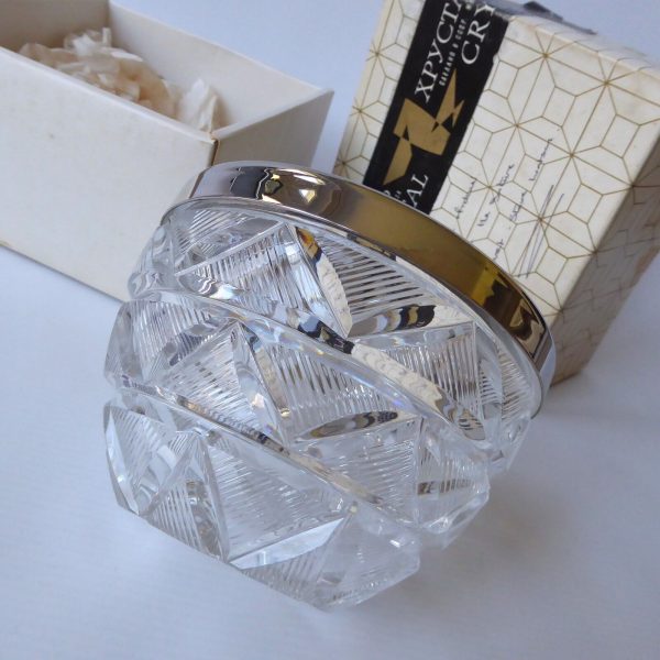 USSR crystal bowl, vintage. Boxed small cut glass + silverplated. Caenaho B CCCP - Image 8
