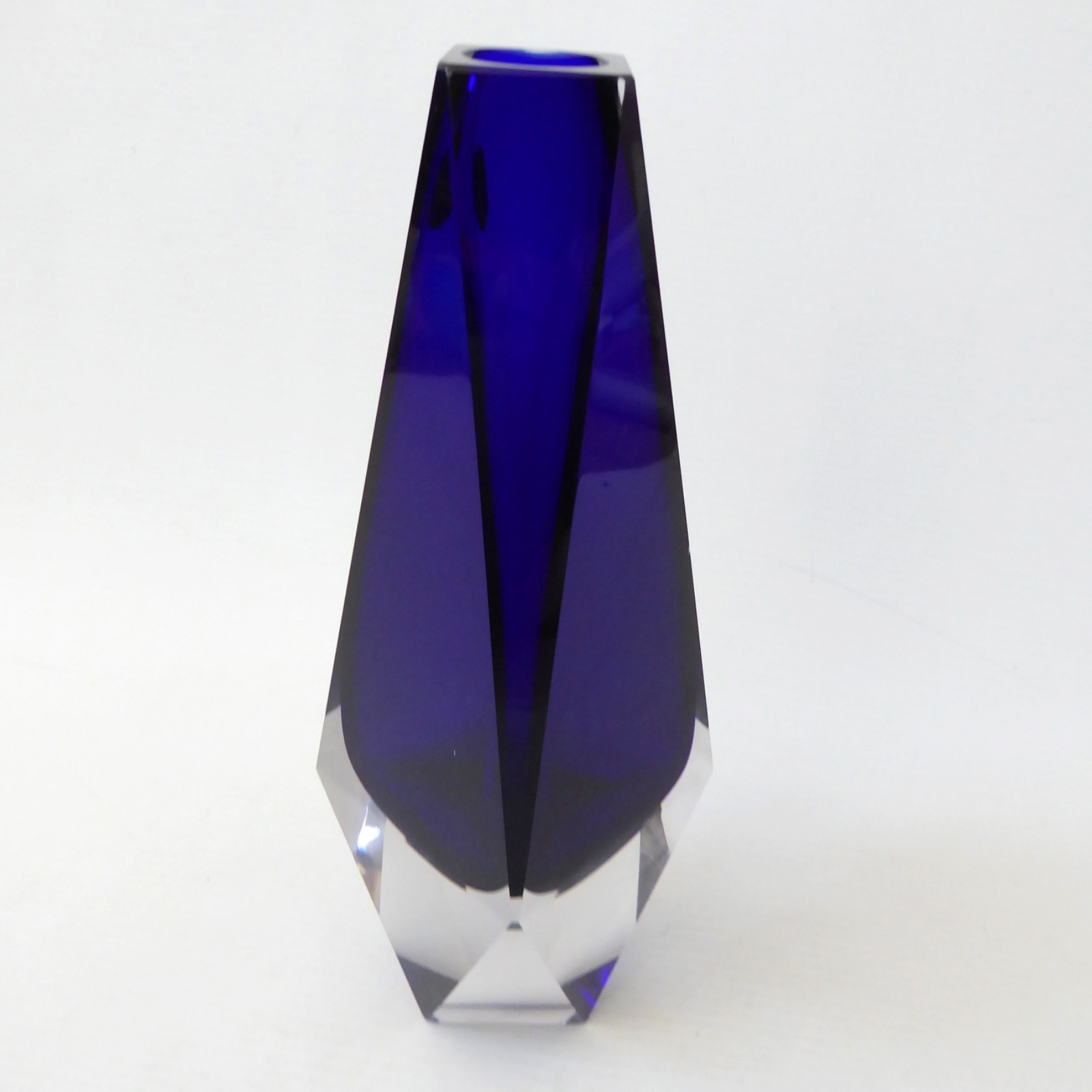 VEB Kunstglas art glass blue faceted block vase, vintage East German GDR 1970s - Image 12