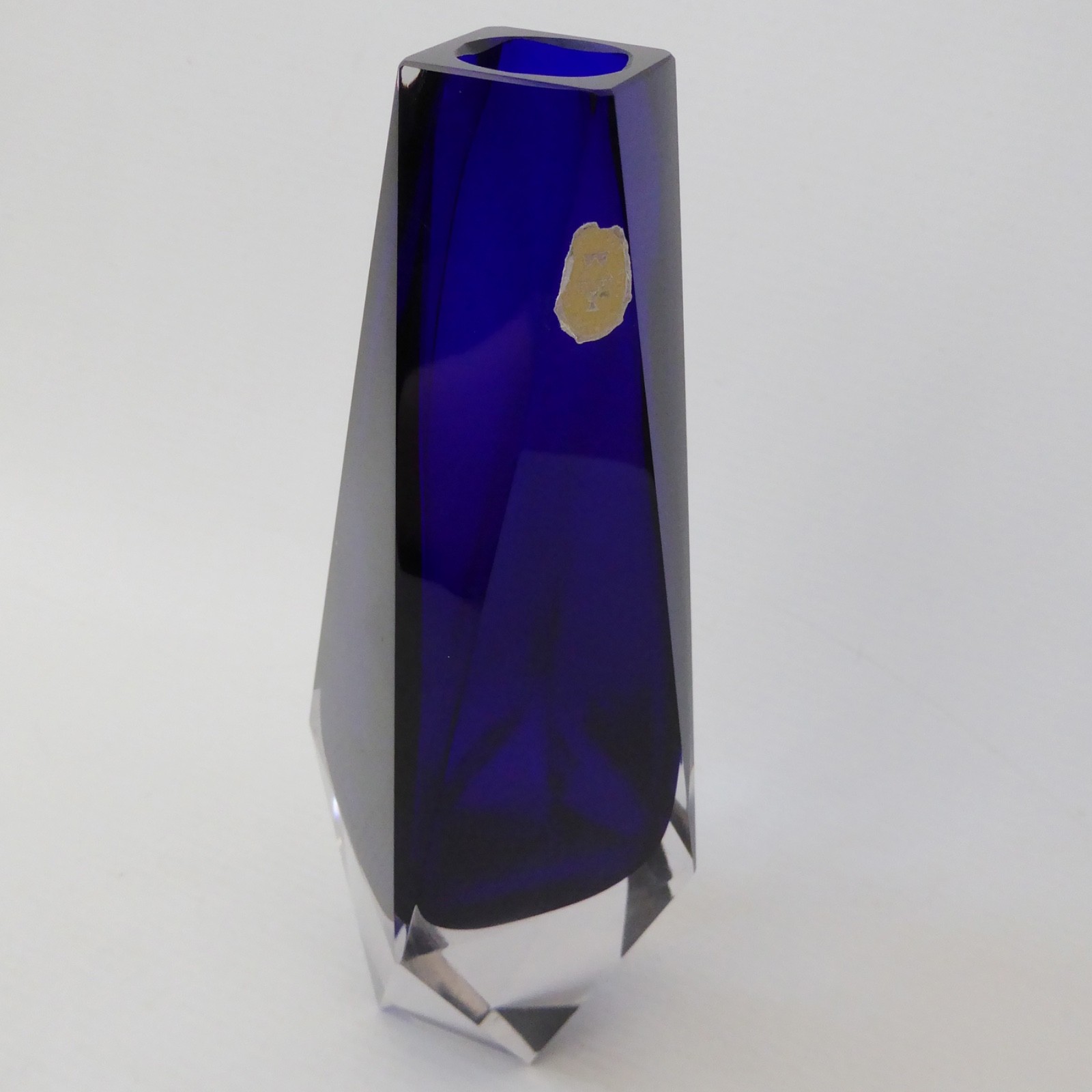 VEB Kunstglas art glass blue faceted block vase, vintage East German GDR 1970s - Image 6