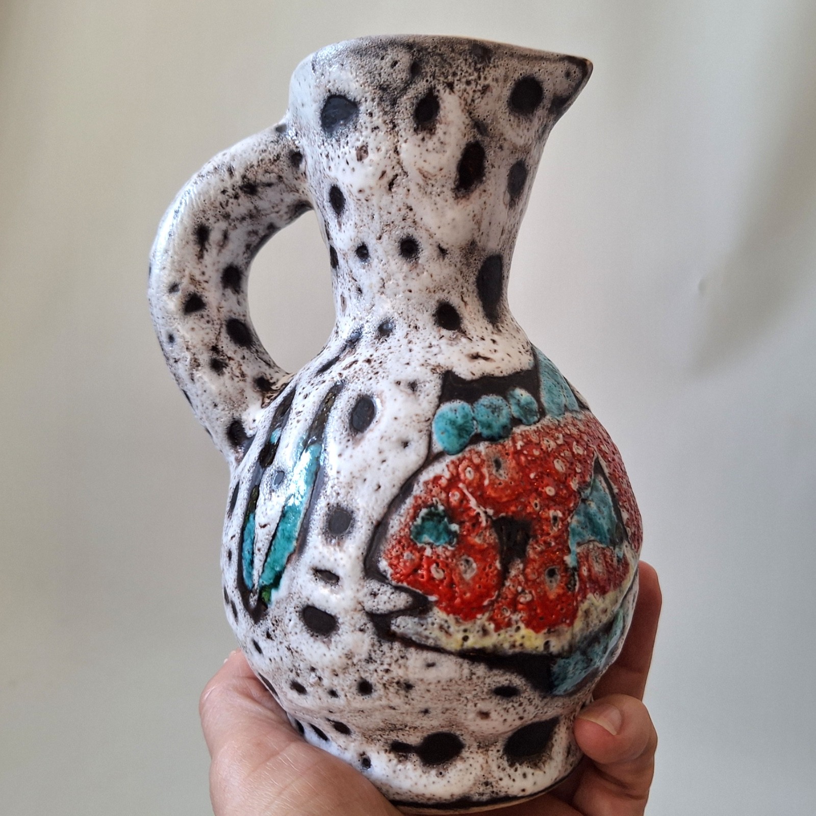 Vallauris mid century French ceramic pottery FISh jug vase, fat lava retro 1960s - Image 3