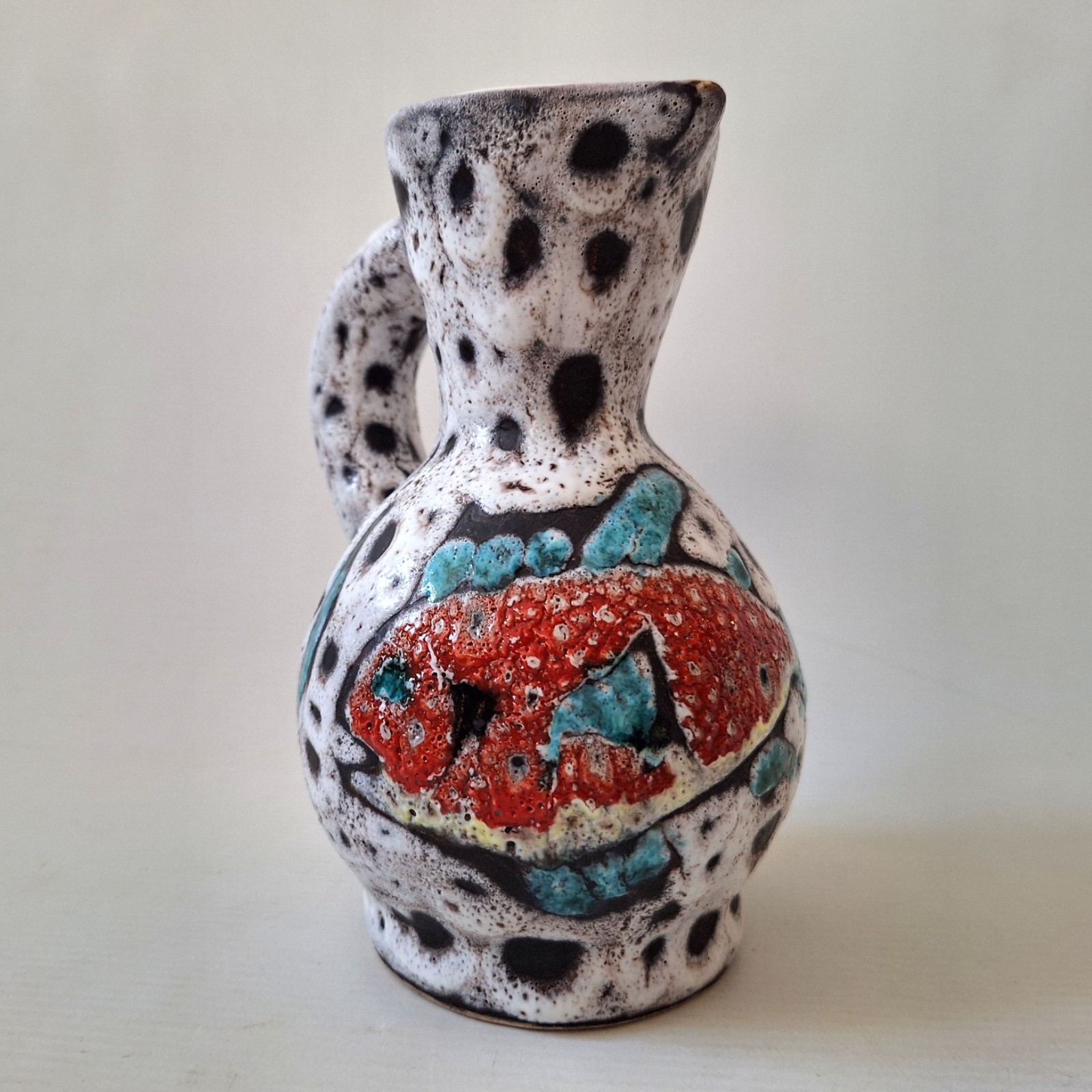 Vallauris mid century French ceramic pottery FISh jug vase, fat lava retro 1960s