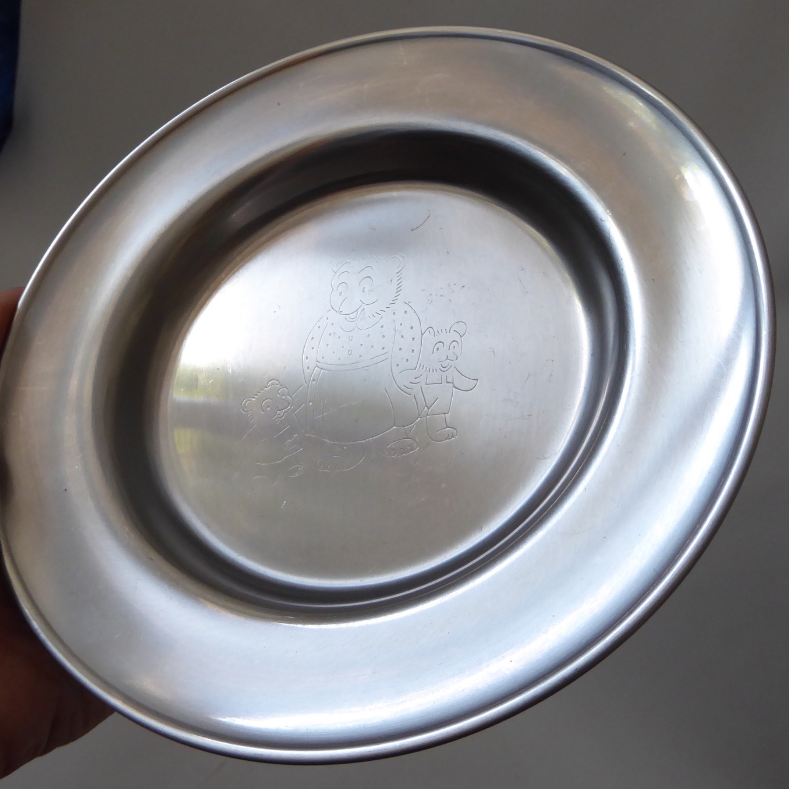 Vintage DKF LUNDTOFTE Denmark 3 bears stainless steel children's kid's dish bowl