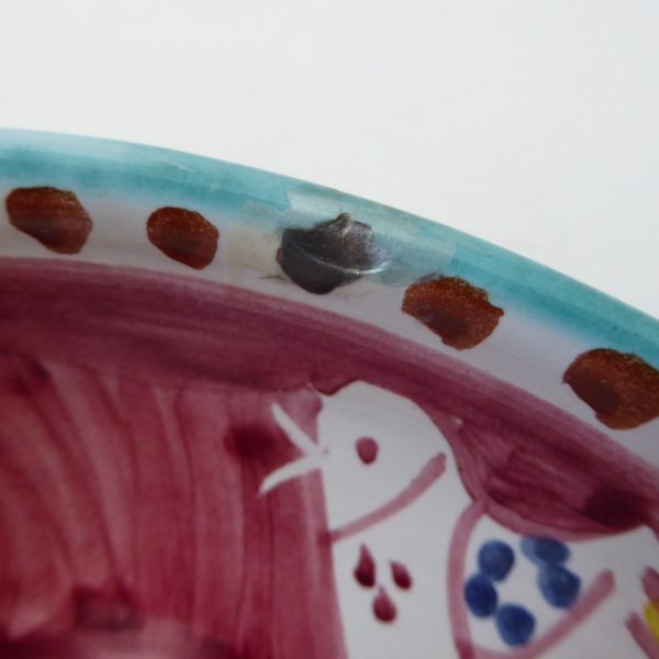 Vintage Italian pottery ceramic bowl. Pink & aqua birds, signed Ravello, Italy. - Image 11