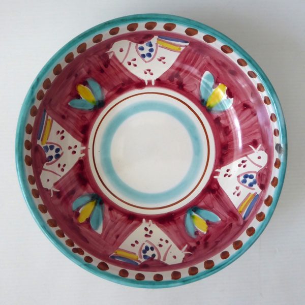 Vintage Italian pottery ceramic bowl. Pink & aqua birds, signed Ravello, Italy. - Image 3