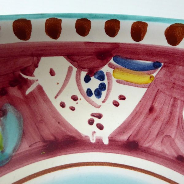 Vintage Italian pottery ceramic bowl. Pink & aqua birds, signed Ravello, Italy. - Image 4