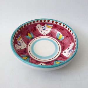 Vintage Italian pottery ceramic bowl. Pink & aqua birds, signed Ravello, Italy.