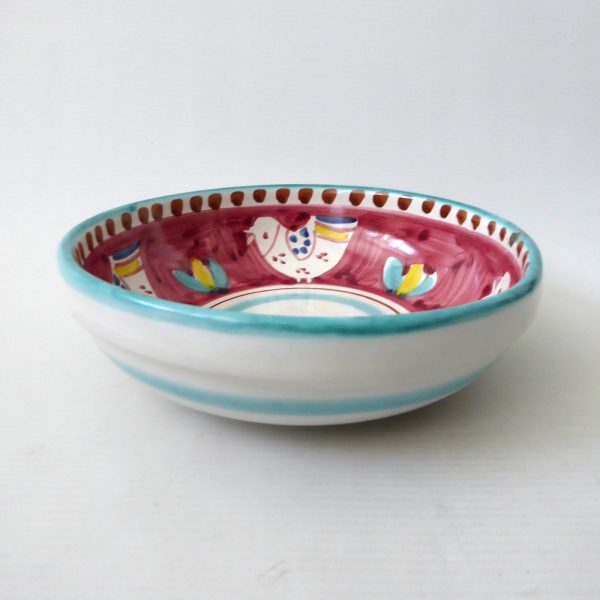Vintage Italian pottery ceramic bowl. Pink & aqua birds, signed Ravello, Italy. - Image 5