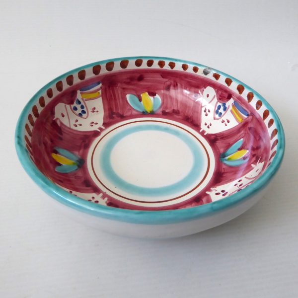 Vintage Italian pottery ceramic bowl. Pink & aqua birds, signed Ravello, Italy. - Image 6