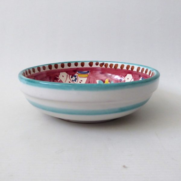 Vintage Italian pottery ceramic bowl. Pink & aqua birds, signed Ravello, Italy. - Image 7
