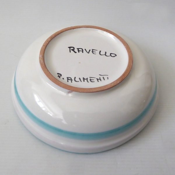 Vintage Italian pottery ceramic bowl. Pink & aqua birds, signed Ravello, Italy. - Image 9
