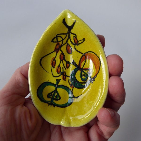 Vintage Italian pottery ceramic pin dish, apples. Yellow signed 512 10 Italy. - Image 4