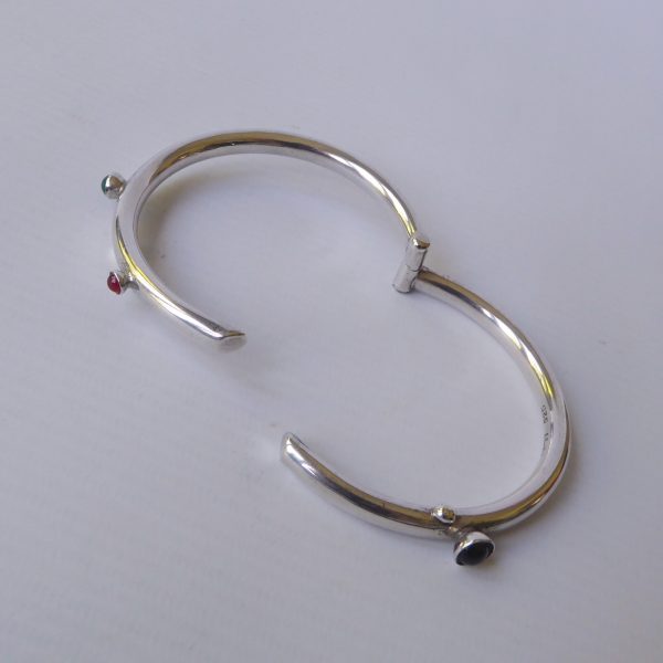 Vintage Mexico silver 925 silver chunky modernist bangle, gemstones, TD-77 Taxco - Image 11